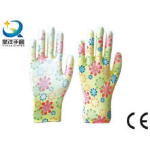 Garden Gloves, Printing Polyestershell Transparent Nitrile Coated Smooth Finish, Safety Work Gloves (N6050)